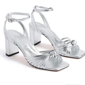 Marion Parke Faye Elegant Silver Knotted Ankle Strap Heels